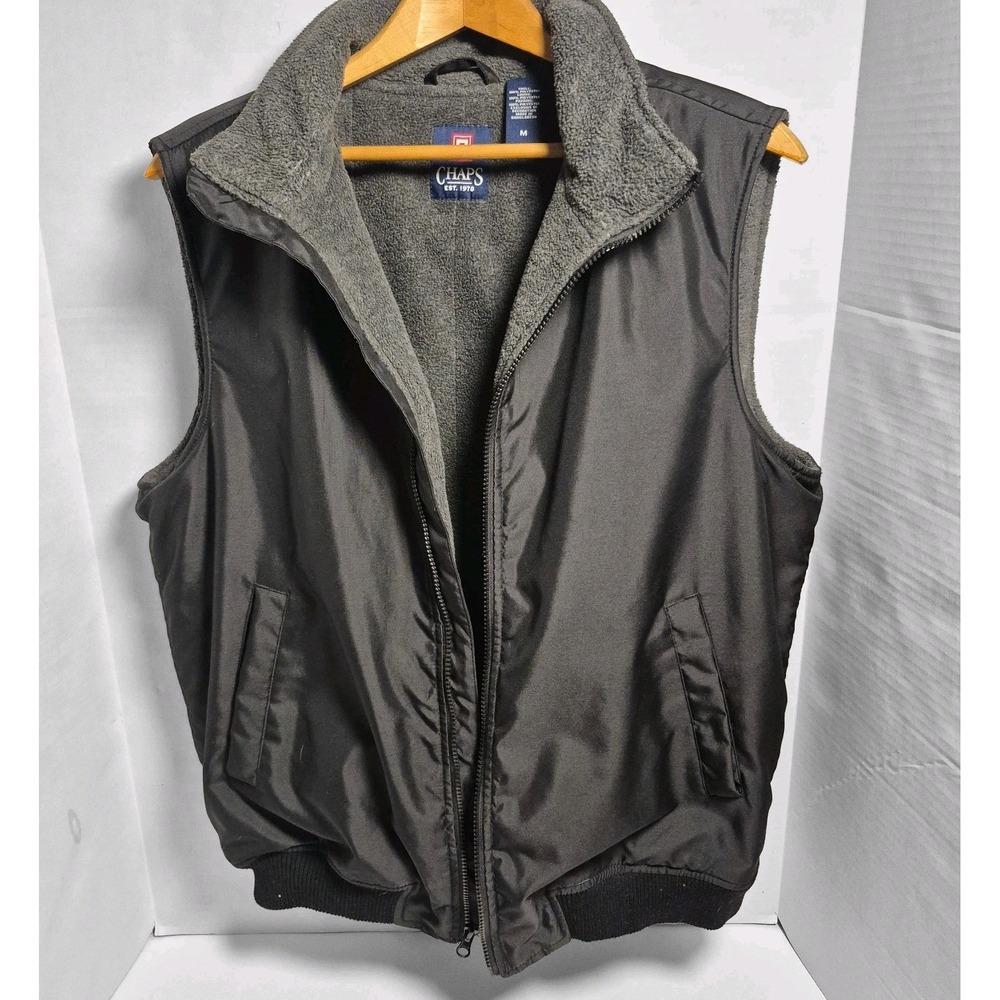 Chaps Fleece Lined Vest Size M Outdoor Gorpcore Polyester Full Zip Black